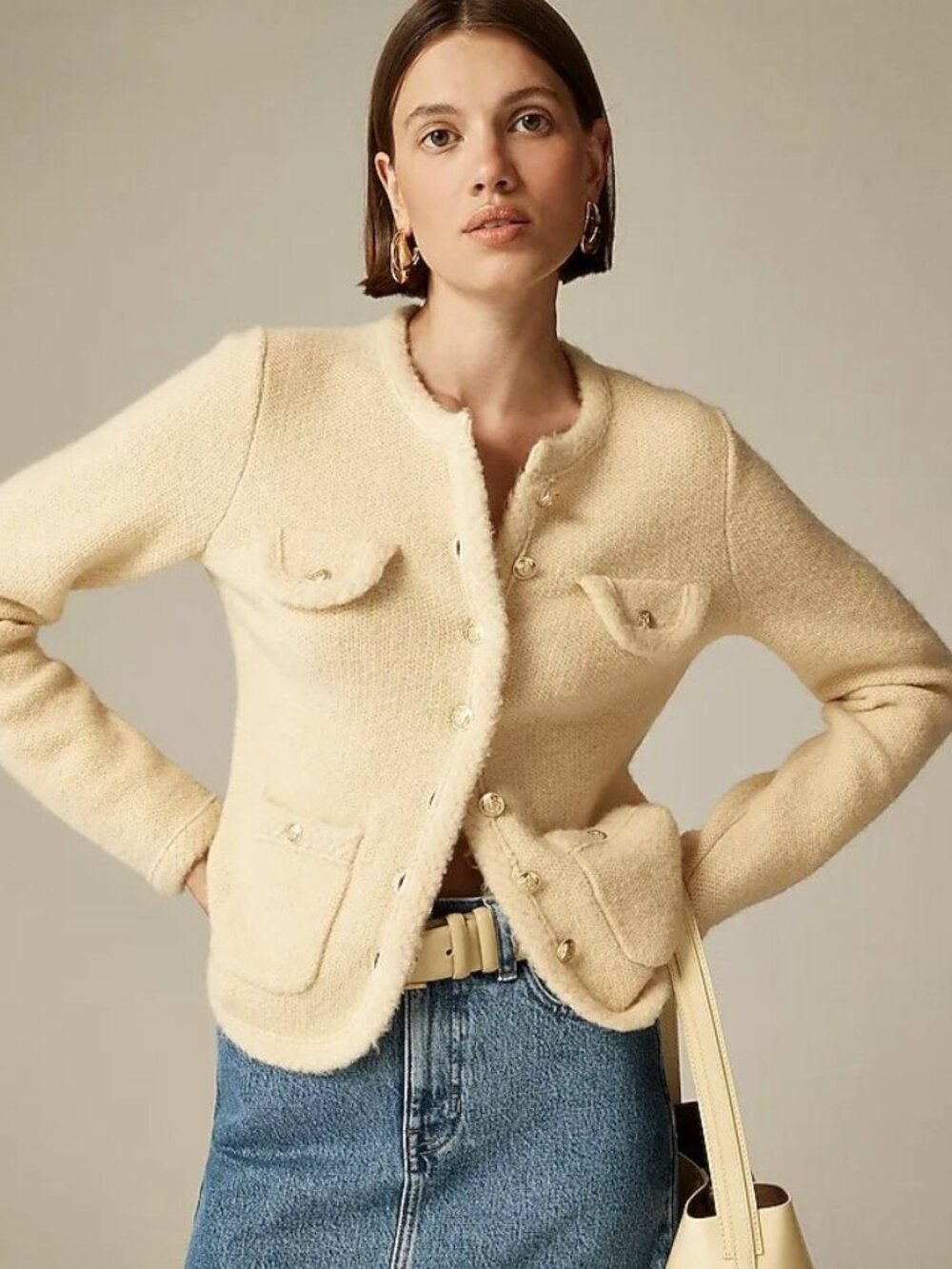 New J.Crew Wool Blend Lady Sweater Jacket Cream XS $178